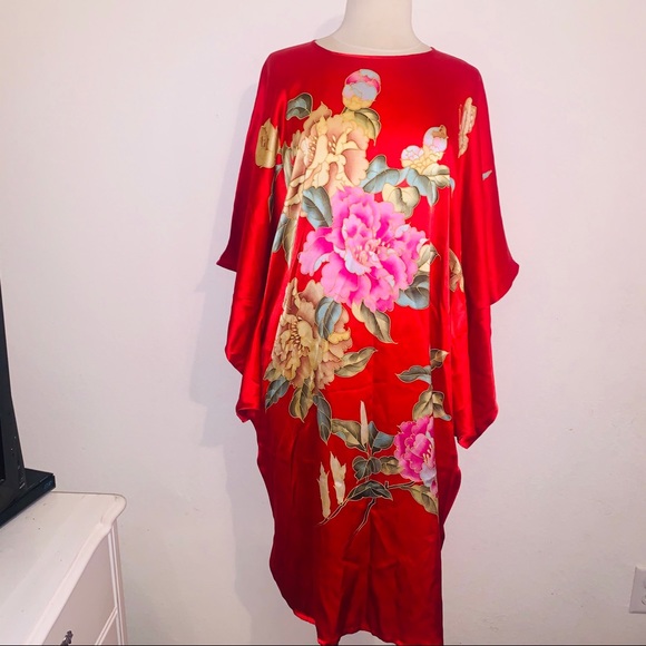 red floral kimono dress